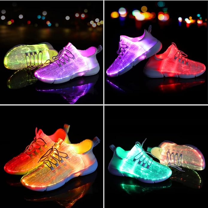 Kids' unisex light up sneakers glowing brightly, perfect for energetic dance floors & festive parties.