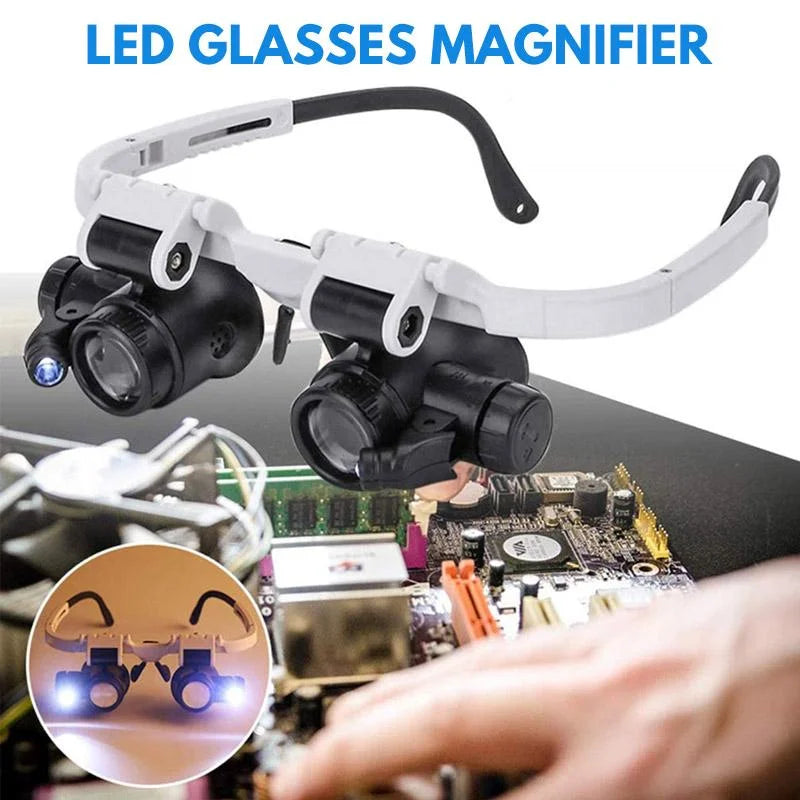 Precision LED eye loupe with interchangeable 8x, 15x, 23x lenses. Ideal for crafting, detailed inspections, and reading.