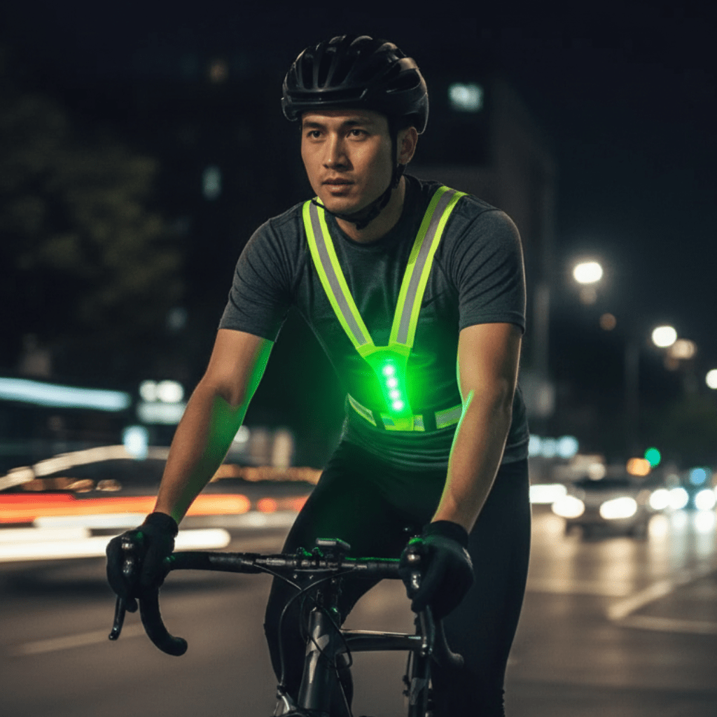 Unisex LED reflective running vest for enhanced night safety. High visibility gear for outdoor activities.