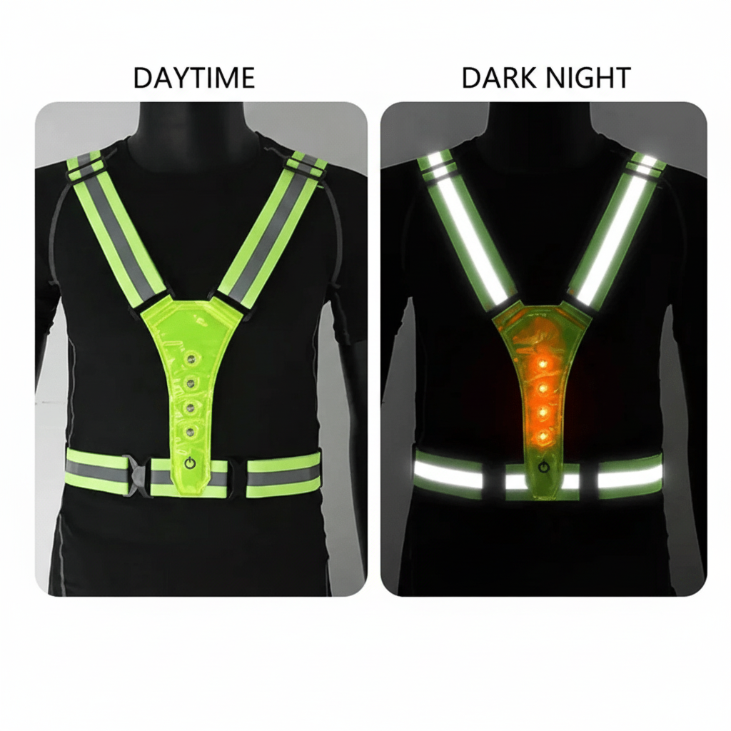 Night running safety gear: LED reflective vest for runners, cyclists & walkers. Ultra-bright visibility.