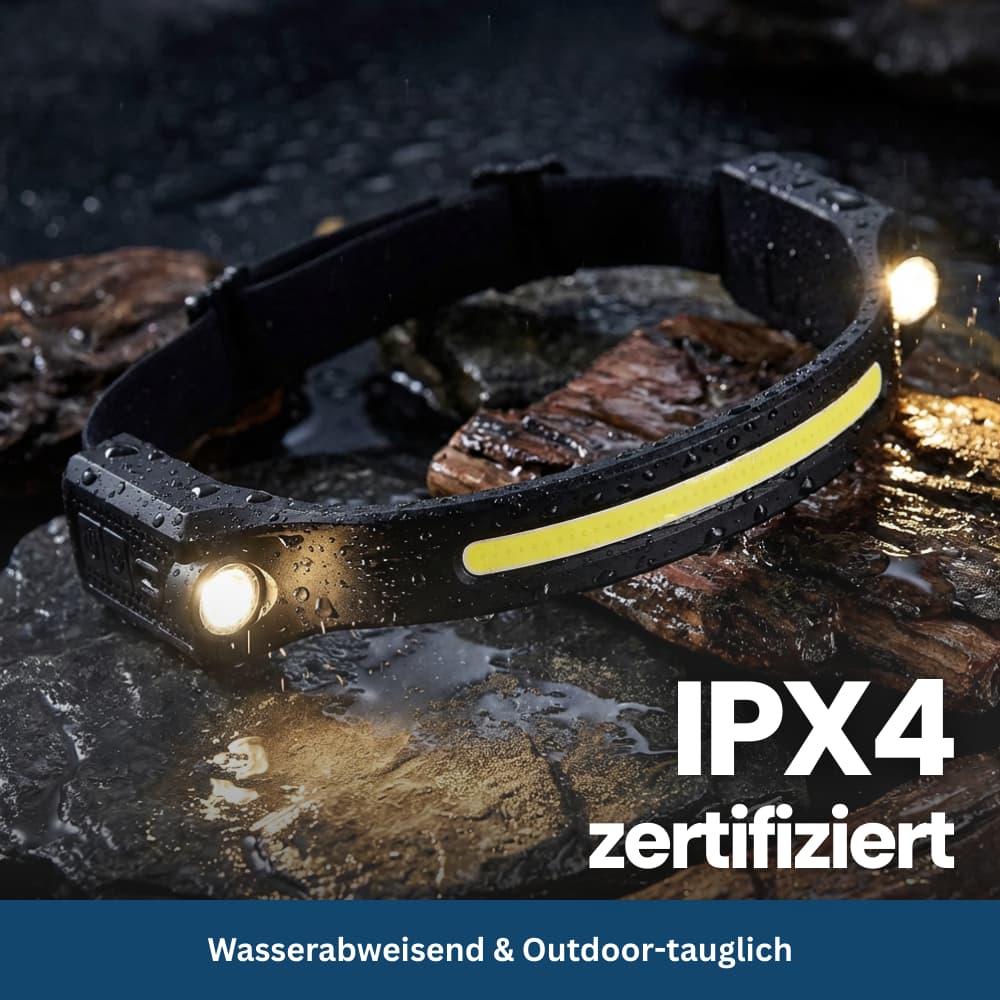 Detail view of the LED Vision Headlamp's bright light source and durable casing
