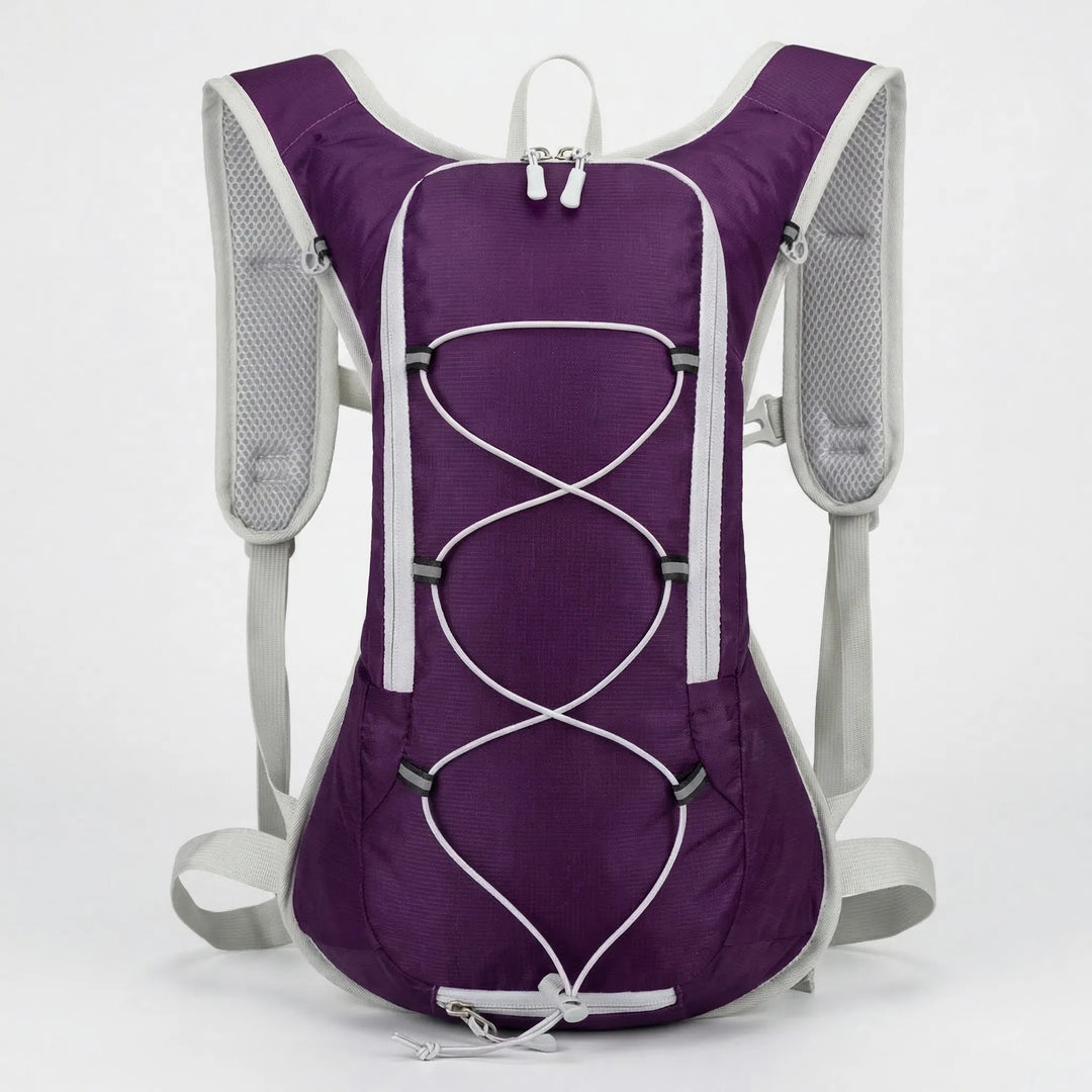 Sleek, water repellent 12L hydration backpack. Unisex design for runners, cyclists, hikers.