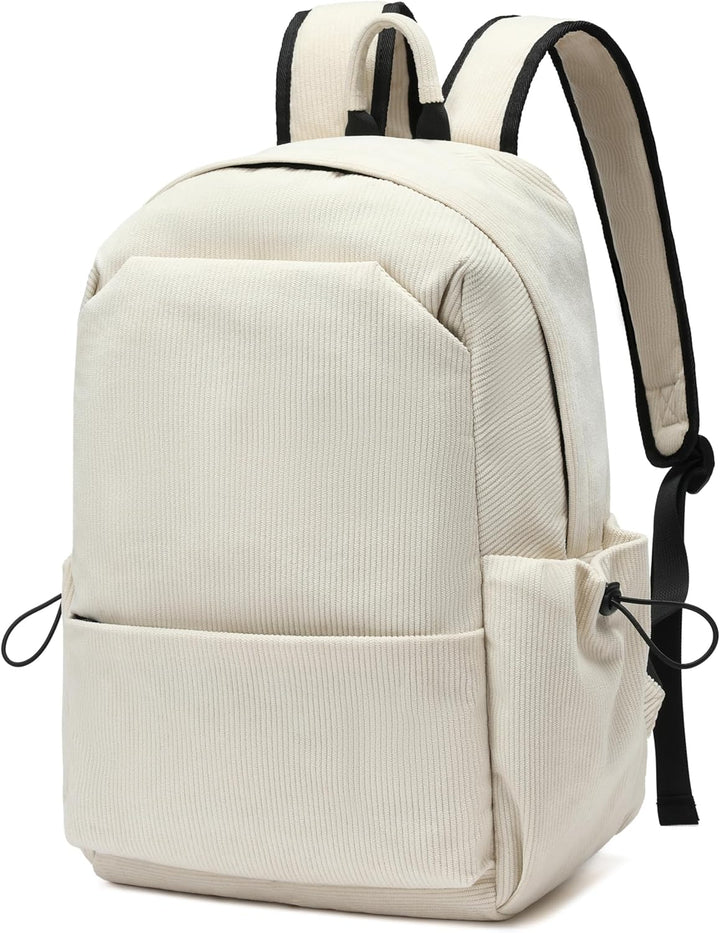 Top view of open multi-pocket laptop backpack, showing spacious interior.