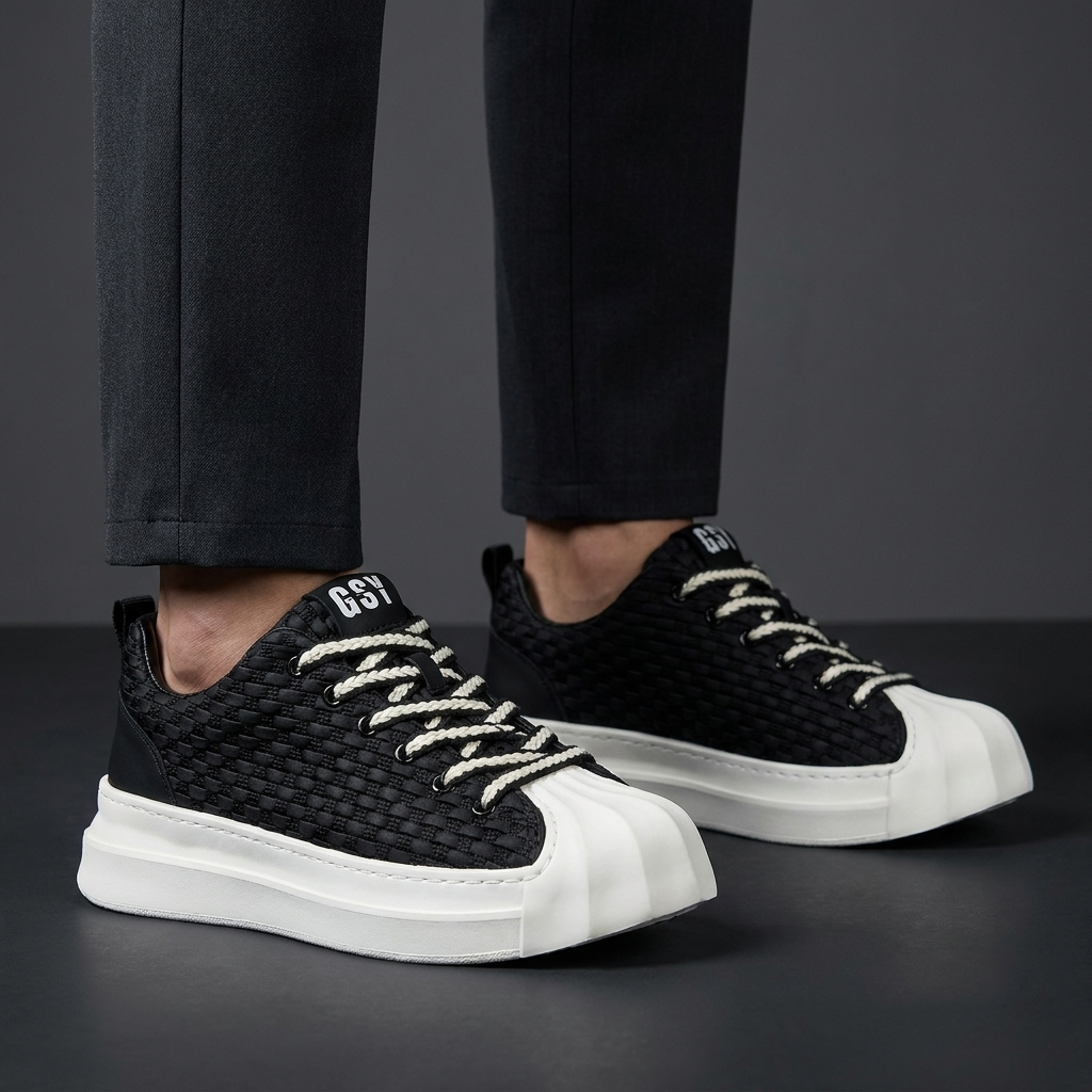 White lightweight air cushion sneakers, unisex design. Perfect breathable footwear for everyday comfort & walking.