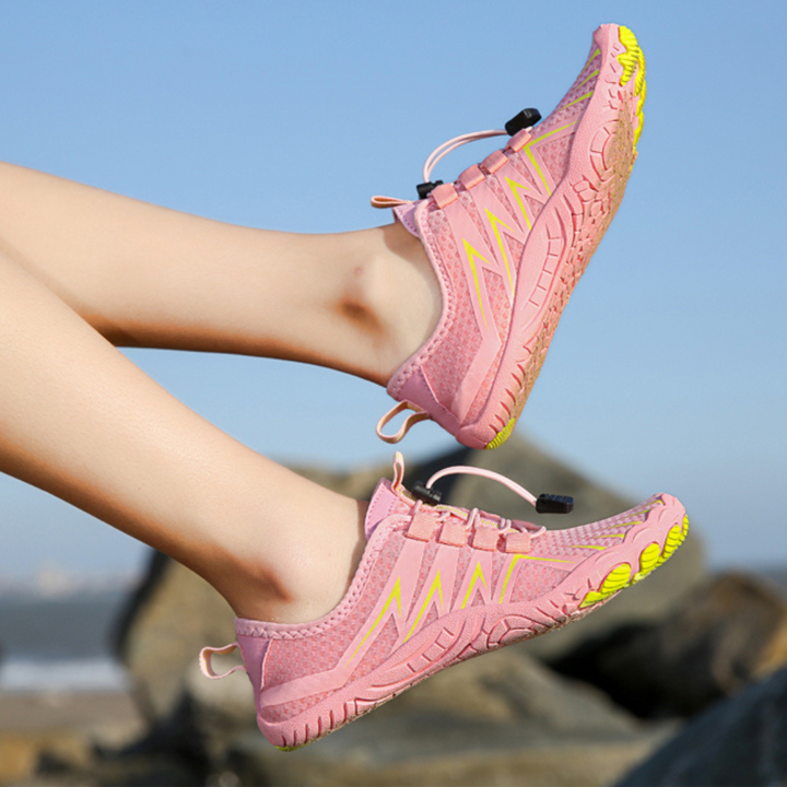 Barefoot walking shoes, lightweight, wide toe box, flexible sole for natural movement.