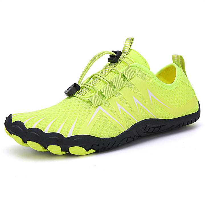 Durable athletic barefoot shoes, lightweight, wide toe box & flexible sole for training.