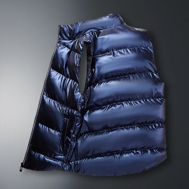 Unisex puffer vest for winter warmth. Sleeveless jacket, ideal for layering and everyday wear.
