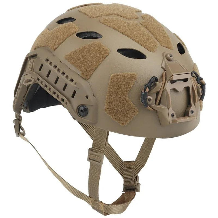 Lightweight tactical FAST helmet in olive drab, designed for airsoft & paintball, featuring integrated NVG mount.