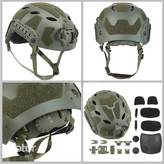 Unisex FAST helmet, designed for airsoft & paintball, featuring ventilation and side rails for comfort and utility.