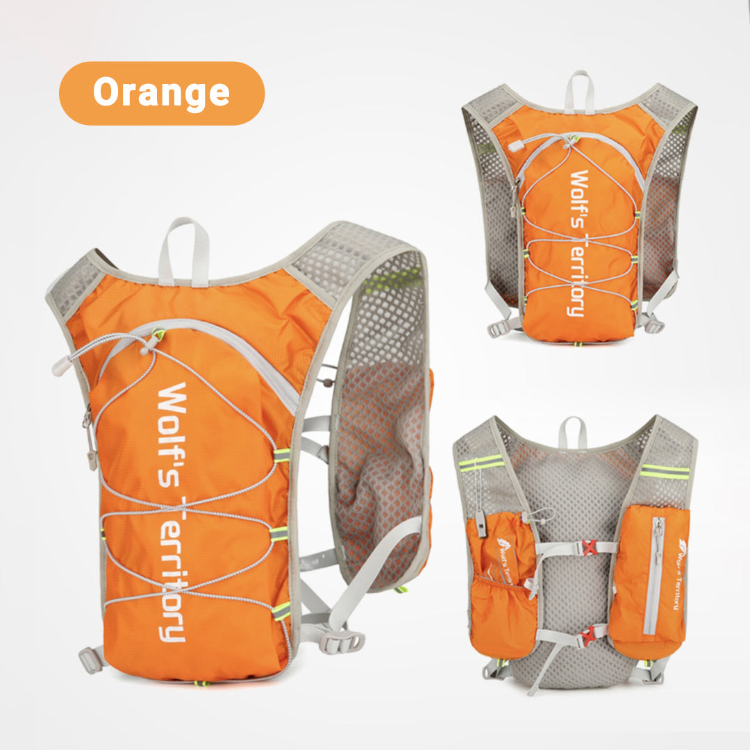 Detail of durable zipper and robust fabric on a breathable hiking & cycling backpack.