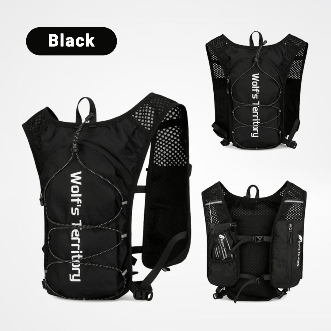 Reflective elements on a lightweight cycling backpack, enhancing visibility during low light.