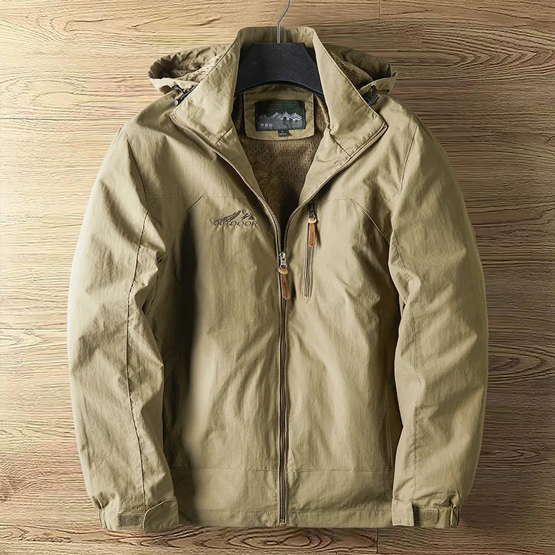 Lightweight unisex hiking jacket with hood, offering windproof & water-resistant protection for all activities.