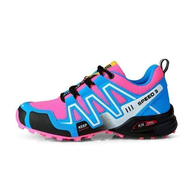 Unisex hiking shoes for outdoor adventure, lightweight and non-slip, worn on a trail.
