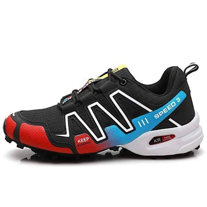 Unisex lightweight athletic trail shoes with non-slip grip, displayed in a natural setting.