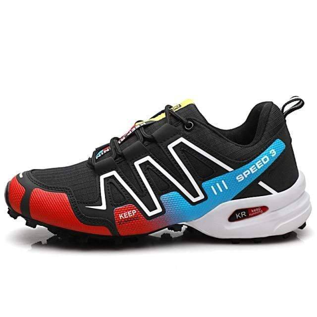 Unisex lightweight athletic trail shoes with non-slip grip, displayed in a natural setting.