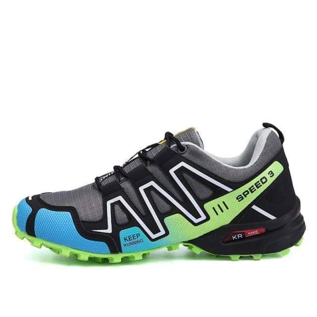Side profile of a unisex lightweight non-slip hiking shoe, showcasing flexible design.
