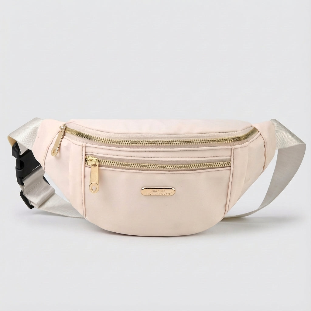 Back view of a lightweight nylon fanny pack, highlighting its adjustable strap for comfortable wear.