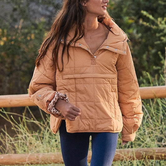 Unisex lightweight pullover puffer jacket providing warmth for fall & winter.