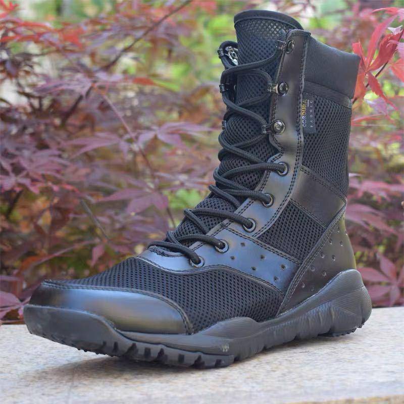 Unisex lightweight tactical training boots for outdoor adventures, black, non-slip sole