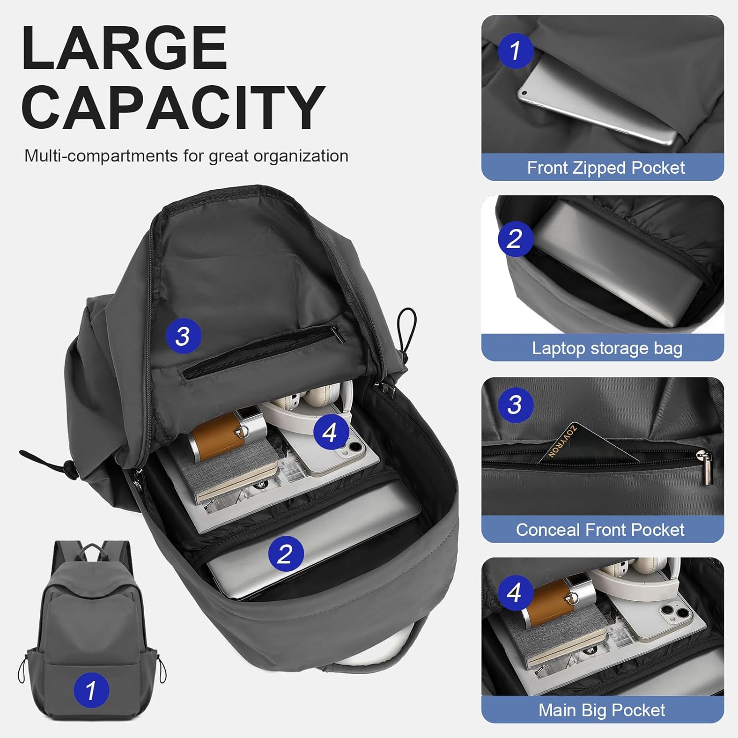 Adventure-ready lightweight water-resistant backpack, great for travel & laptops.