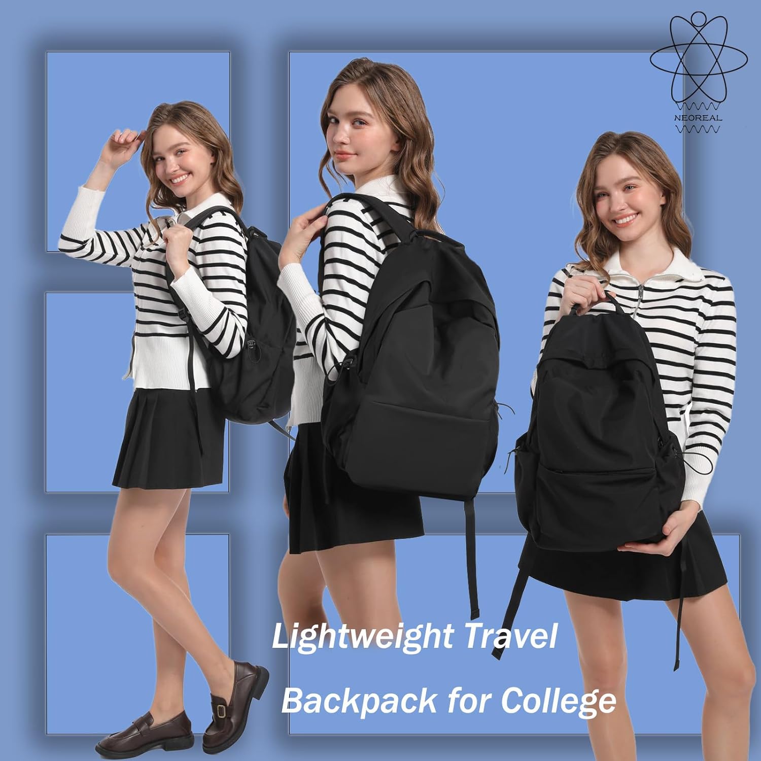 Lightweight travel backpack, ideal for laptops, daily essentials, and all weather.
