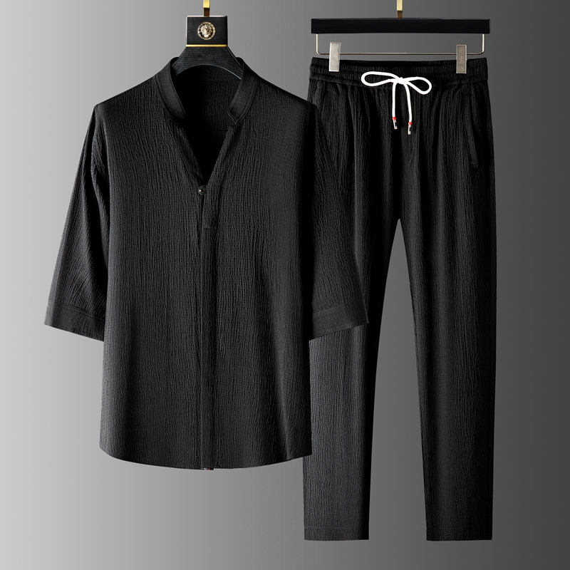 Drawstring pants from the unisex linen blend set, offering a relaxed fit and breathable comfort for casual wear.