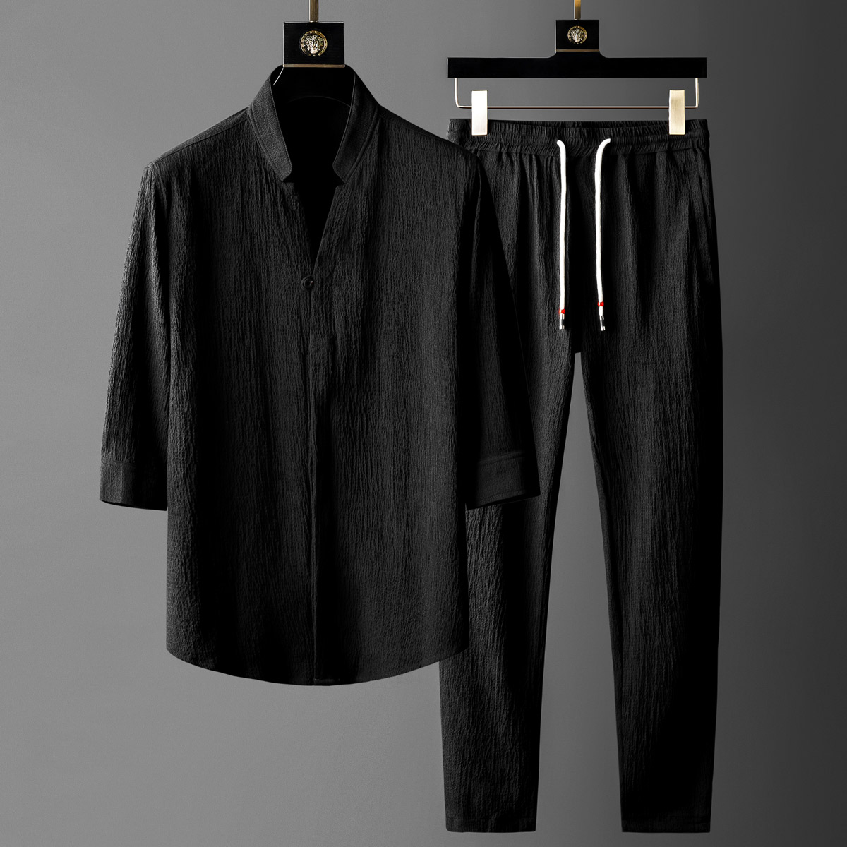 Relaxed fit unisex linen blend top, part of a comfortable two-piece matching set for summer casual wear.