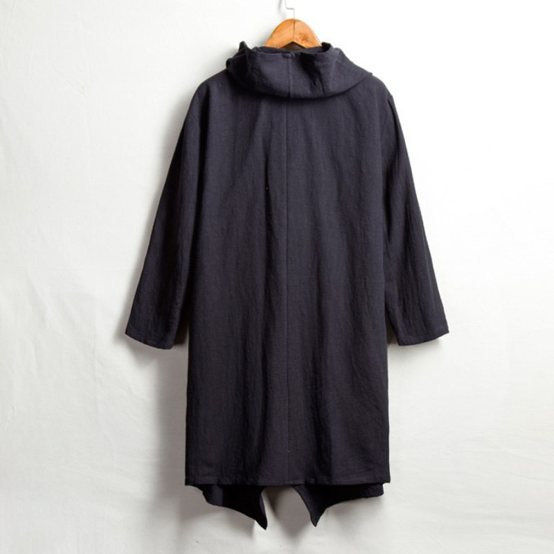 Soft linen hooded cloak, unisex. Draped relaxed fit, comfortable and stylish outerwear.
