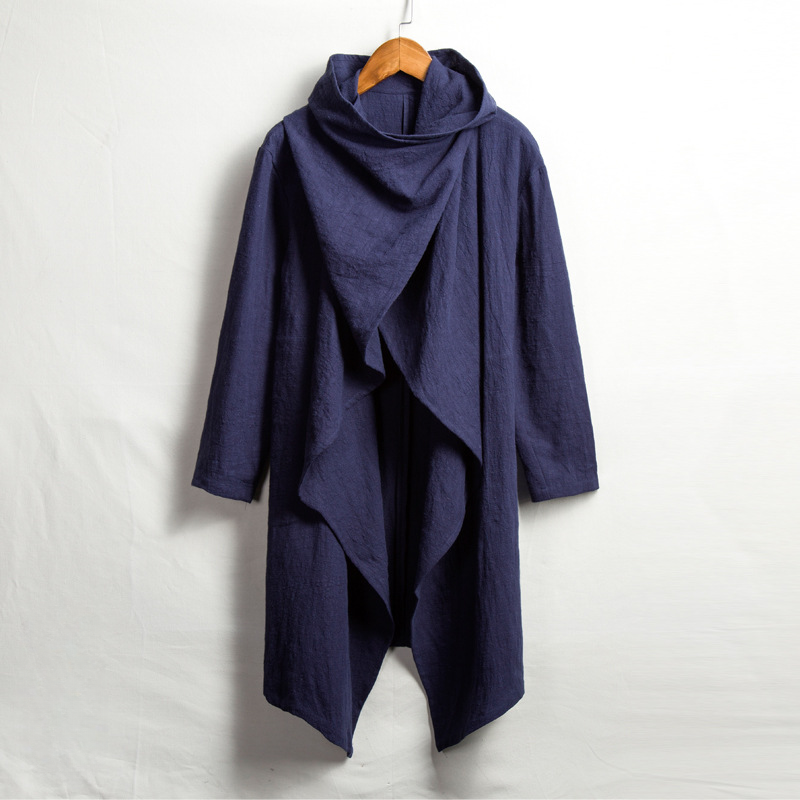 Flowing, relaxed fit linen cloak with hood. Unisex, perfect for boho or streetwear looks.