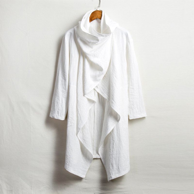 Effortless style unisex linen cloak with hood. Draped and comfortable outerwear.