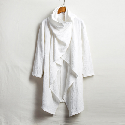 Effortless style unisex linen cloak with hood. Draped and comfortable outerwear.