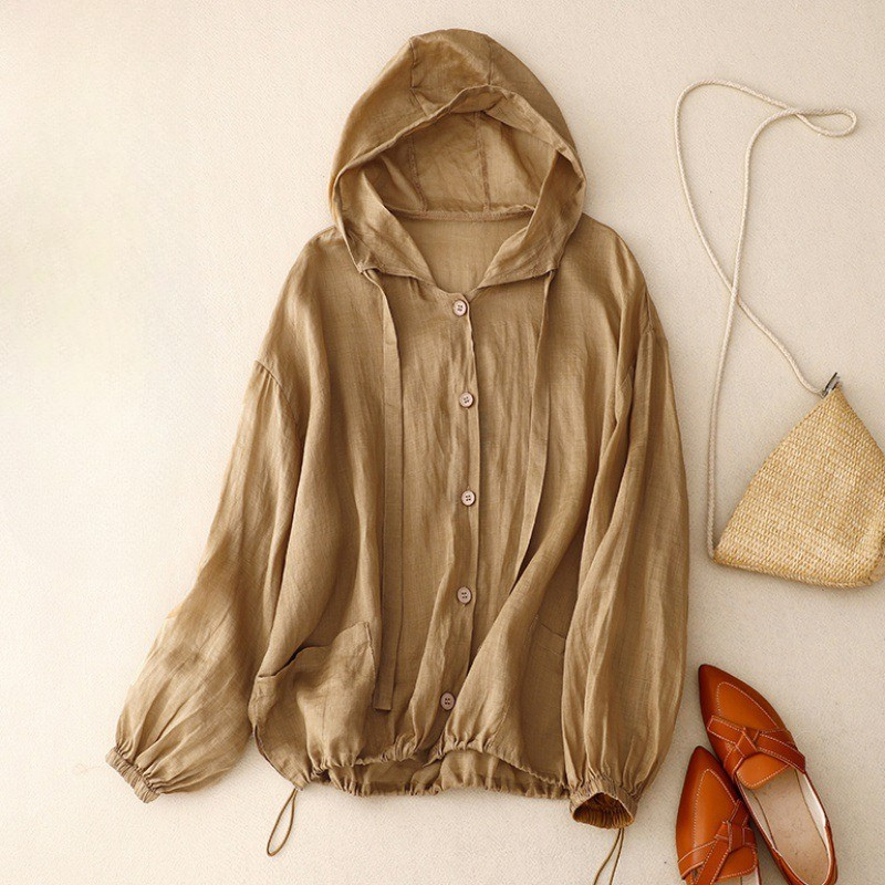 Casual unisex linen hooded shirt in a crisp white. Lightweight & breathable, perfect for summer outfits & beach days.