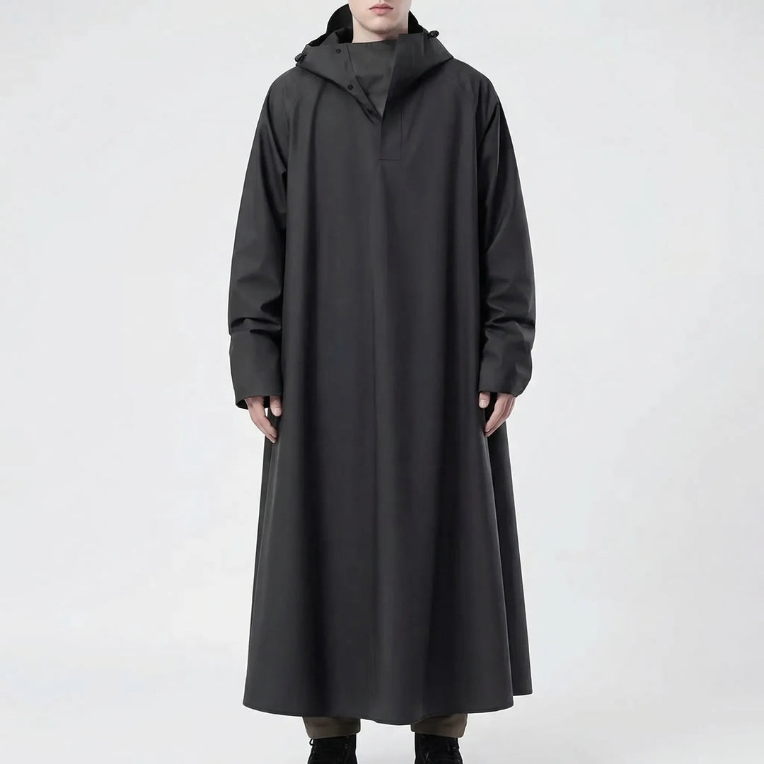 Versatile unisex long rain jacket, perfect hooded outdoor gear for commutes. Waterproof and durable wet weather apparel.