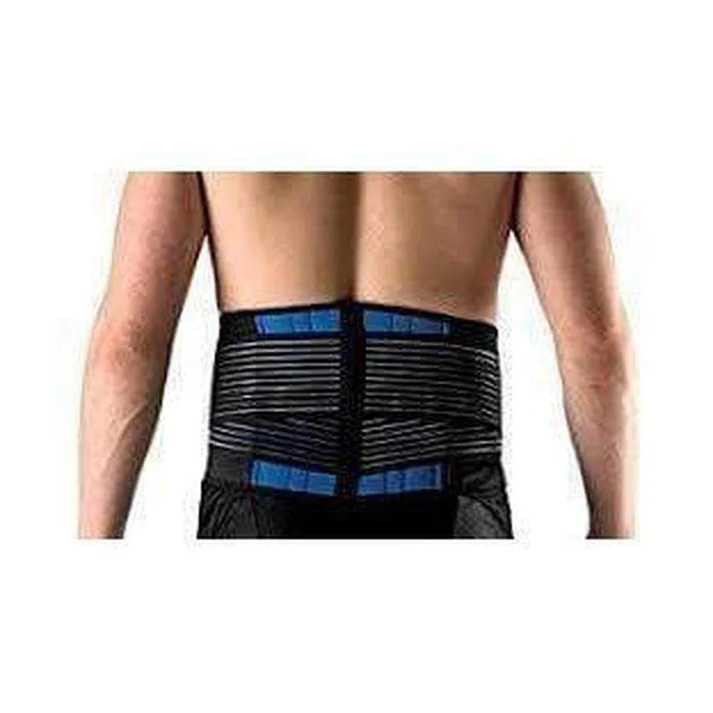 Ergonomic back support brace for lower lumbar pain, improving posture and providing spinal stabilization.