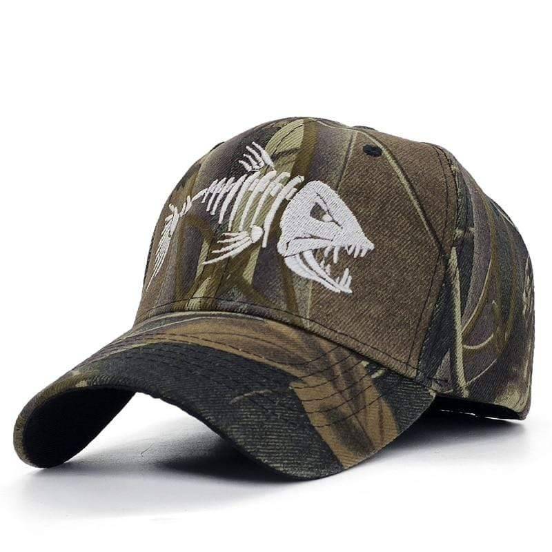 Close-up of luminous embroidered fish detail on a unisex black fishing cap, perfect for outdoor night gear