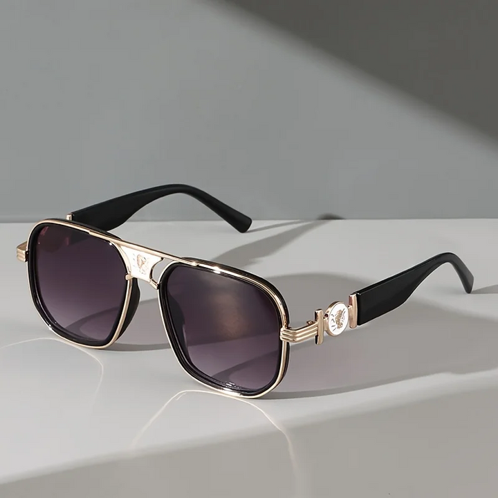 Premium luxury gradient sunglasses for unisex fashion, featuring elegant gold accents & UV protection.