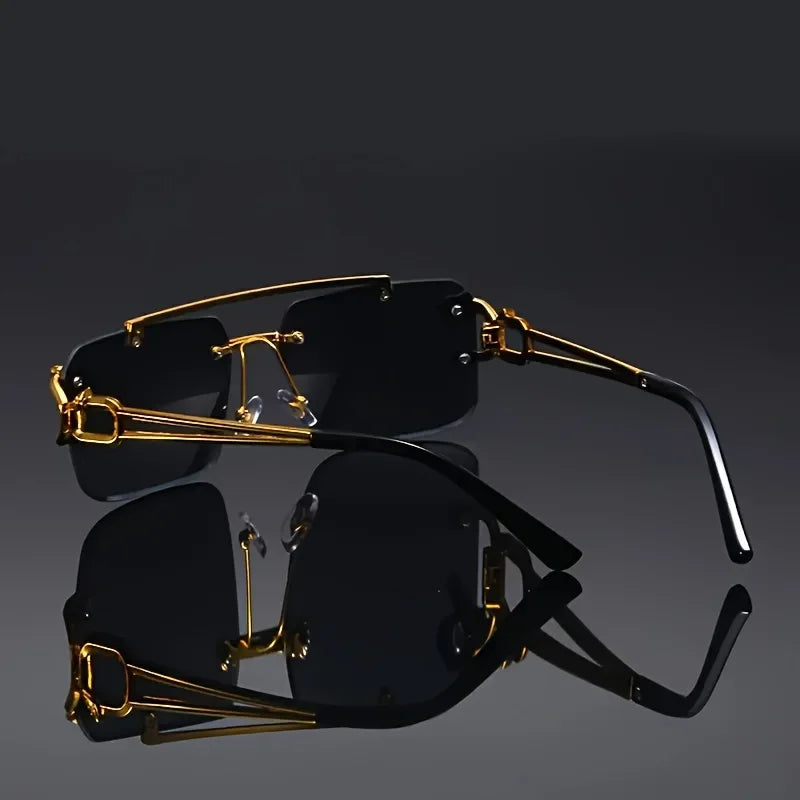 Designer unisex statement sunglasses, a luxurious fashion accessory. Eye-catching metal accent details.