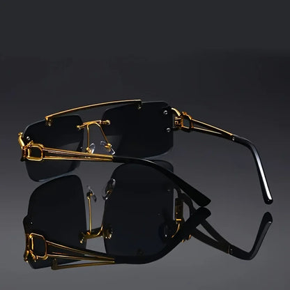 Designer unisex statement sunglasses, a luxurious fashion accessory. Eye-catching metal accent details.