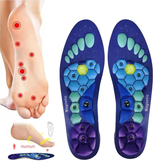 Unisex magnetic acupressure insoles for foot comfort, pain relief & enhanced circulation.