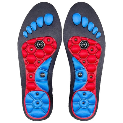 Unisex trimmable magnetic acupressure shoe inserts, promoting foot comfort, circulation & pain relief for all.