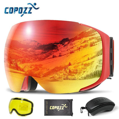 Unisex magnetic quick-change ski goggles with UV400 protection for winter sports