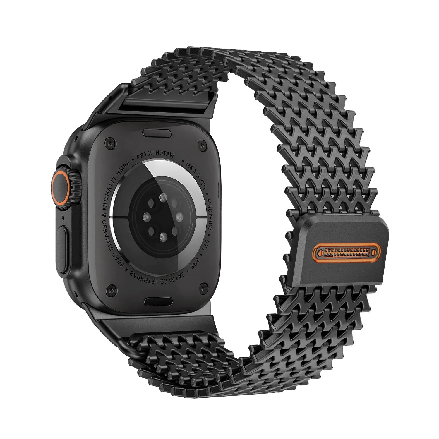 Black magnetic stainless steel smartwatch band, offering both elegance and lasting durability.