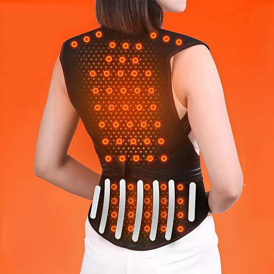 Unisex magnetic therapy back brace for posture support & pain relief. Adjustable lumbar & shoulder comfort.