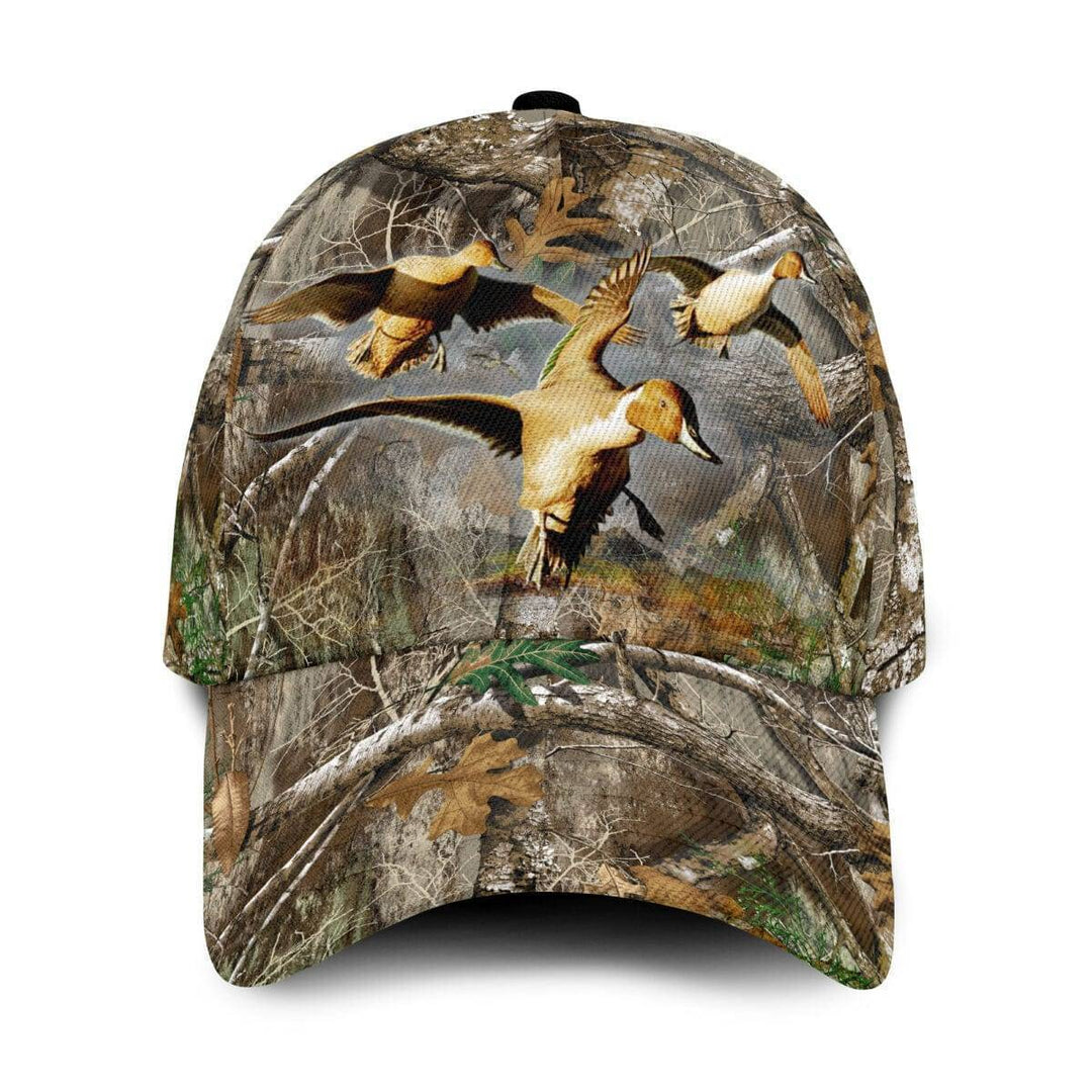 Mallard Duck Hunting Camo Baseball Cap, front view, unisex, adjustable, perfect for camping and hunting