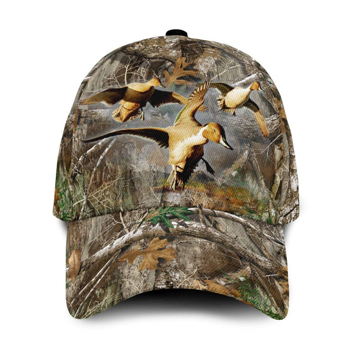Mallard Duck Hunting Camo Baseball Cap, front view, unisex, adjustable, perfect for camping and hunting