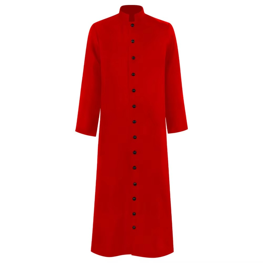 Unisex medieval monk or wizard robe costume in a multi-color fabric, perfect for cosplay, Halloween, or stage wear.