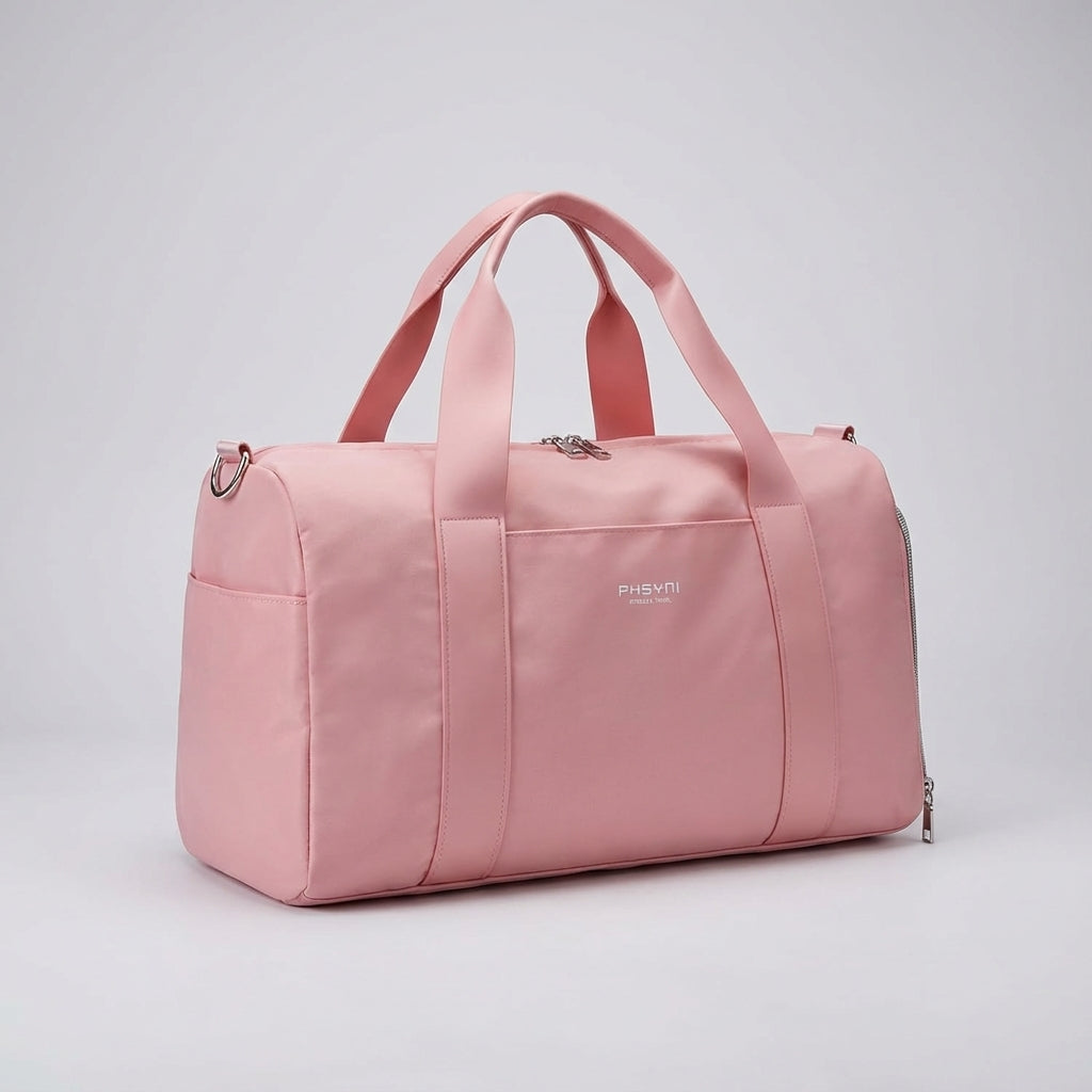 Waterproof gym duffel bag with dedicated shoe and wet compartments. Ideal unisex travel and sports bag.