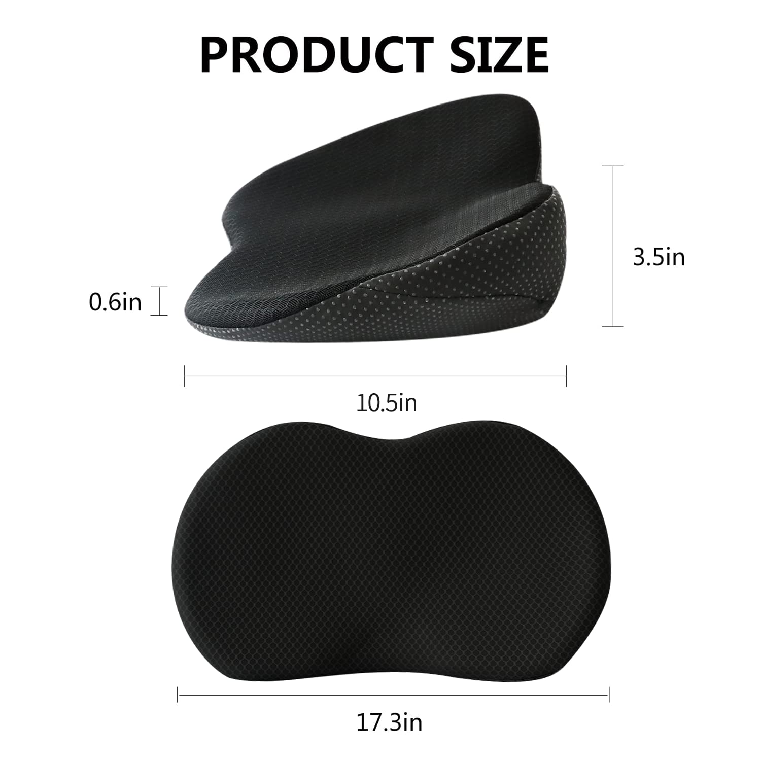 Close-up of the breathable fabric and memory foam texture of a car seat cushion for shorter drivers.