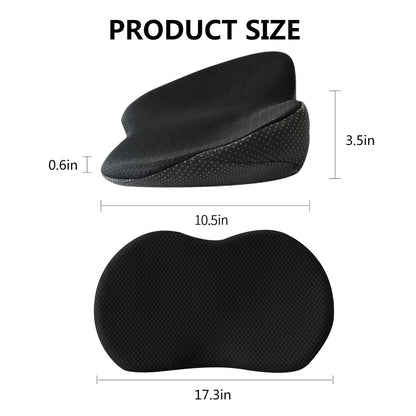 Close-up of the breathable fabric and memory foam texture of a car seat cushion for shorter drivers.
