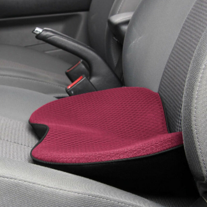 Plush memory foam car seat cushion, offering a comfortable height lift & back support for shorter drivers.